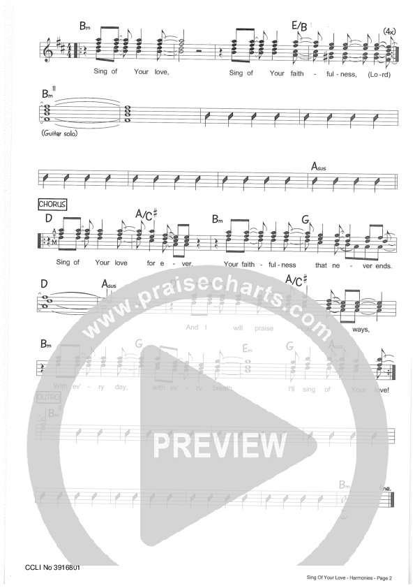 Sing Of Your Love Lead Sheet (Riverview Church)