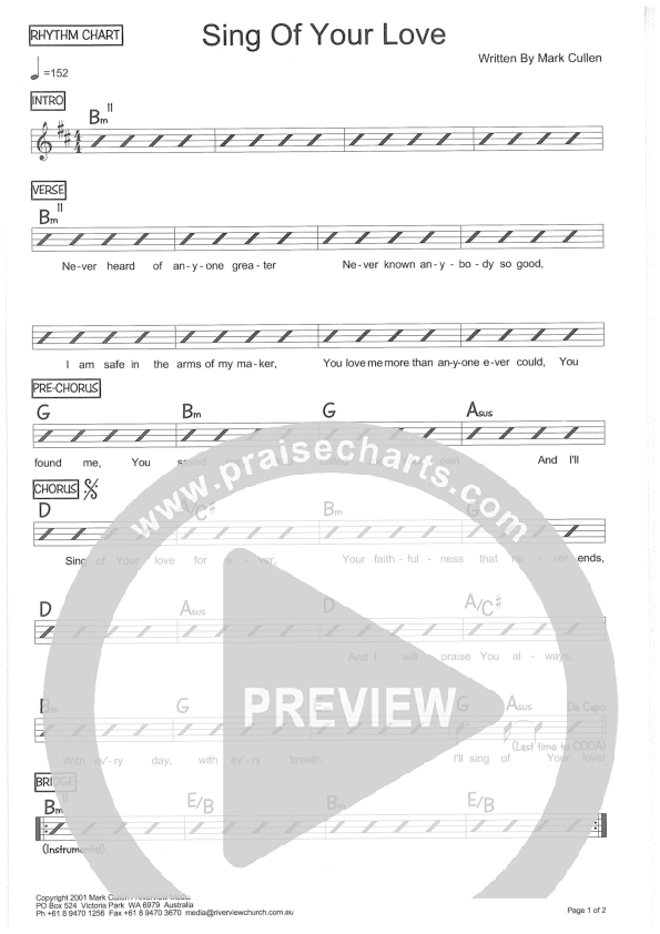 Sing Of Your Love Rhythm Chart (Riverview Church)
