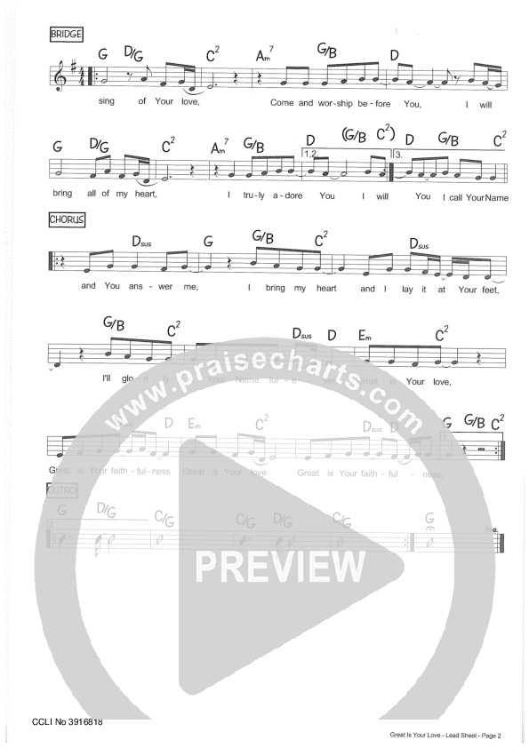 Great Is Your Love Lead Sheet (Riverview Church)
