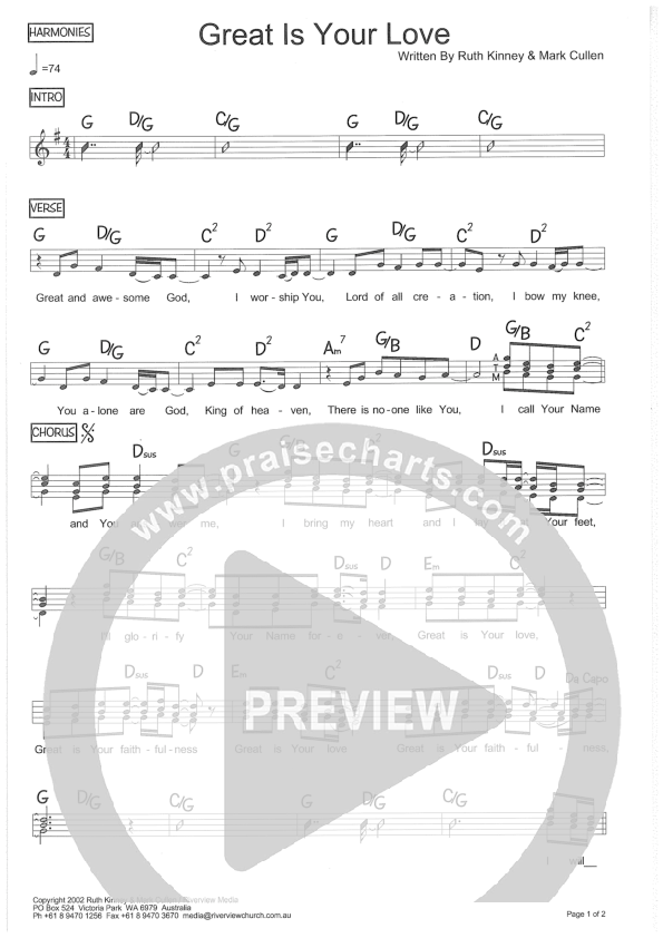 Great Is Your Love Lead Sheet (Riverview Church)
