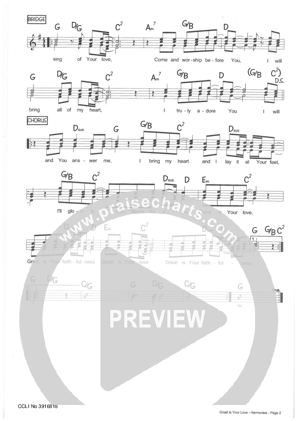 Great Is Your Love Lead Sheet (Riverview Church)