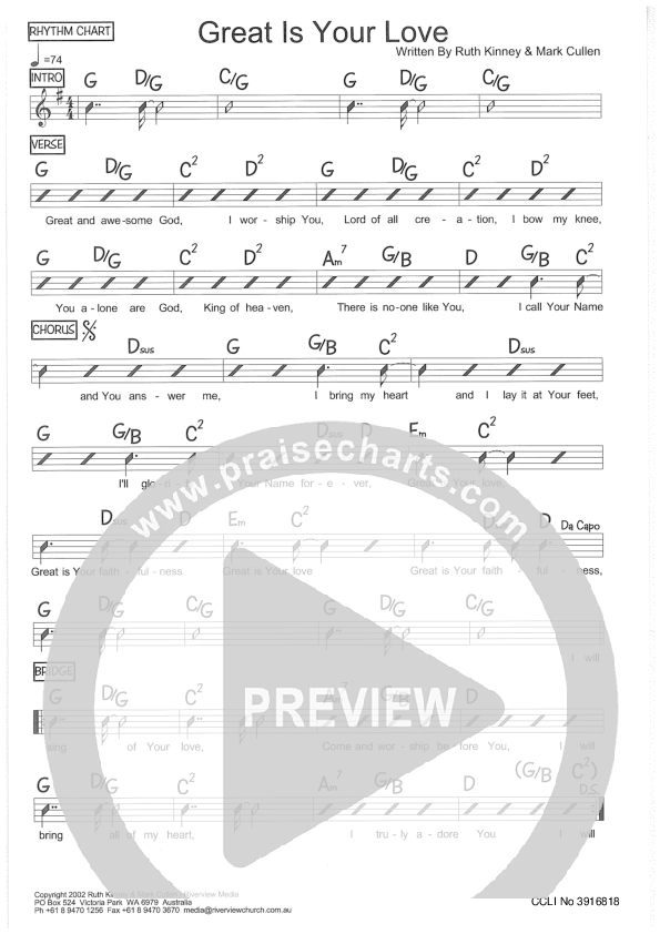 Great Is Your Love Rhythm Chart (Riverview Church)