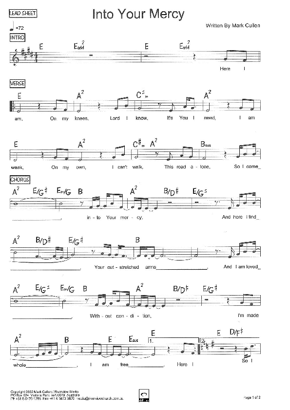 Into Your Mercy Lead Sheet (Riverview Church)