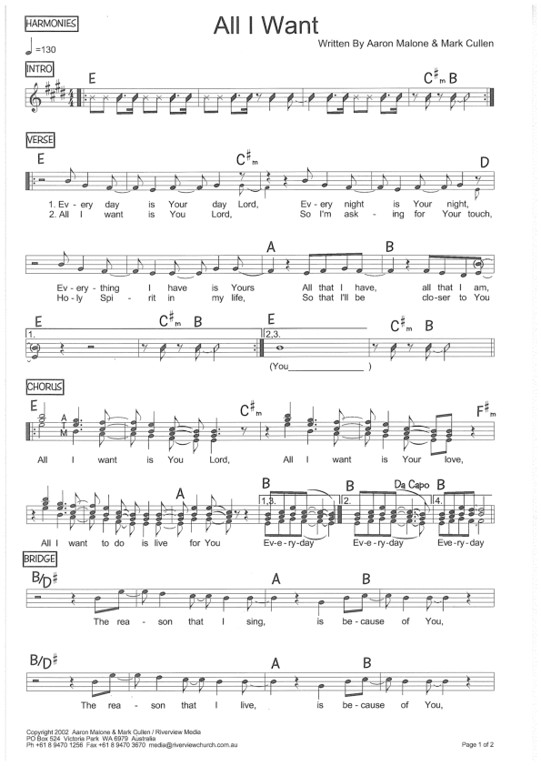All I Want Lead Sheet (Riverview Church)