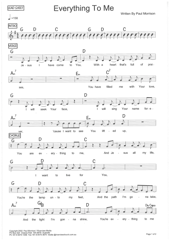 Everything To Me Lead Sheet (Riverview Church)