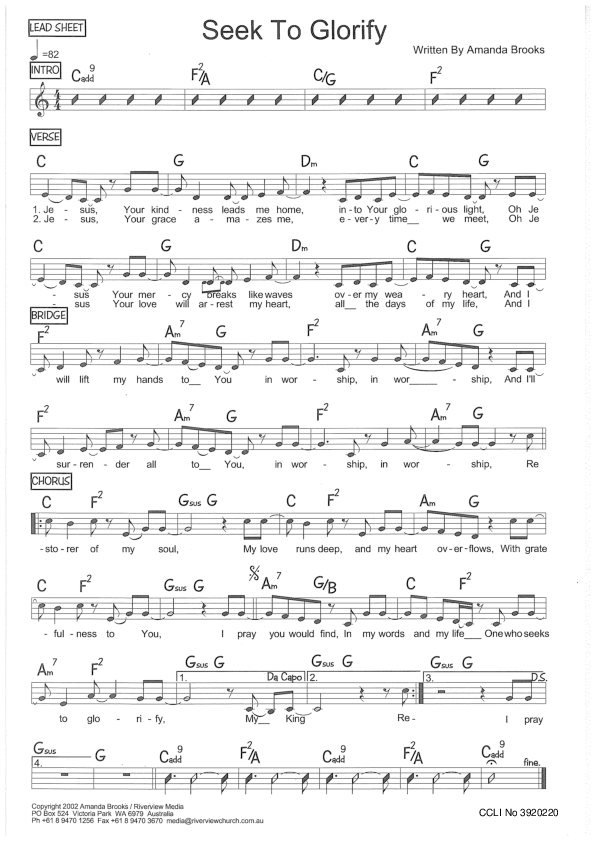 Seek To Glorify Lead Sheet (Riverview Church)