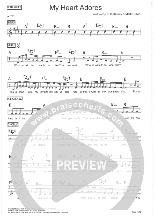 My Heart Adores Lead Sheet (Riverview Church)