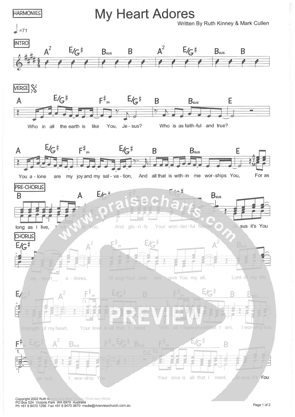 My Heart Adores Lead Sheet (Riverview Church)