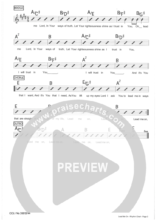 Lead Me On Rhythm Chart (Riverview Church)