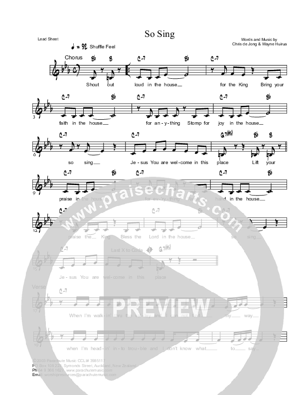 So Sing Lead Sheet (Parachute Band)