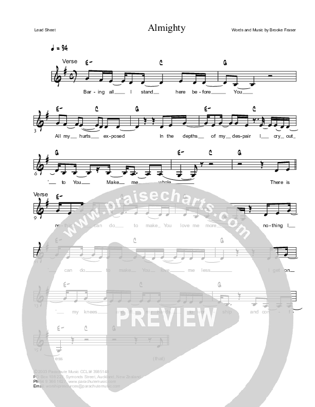 Almighty Lead Sheet (Parachute Band)