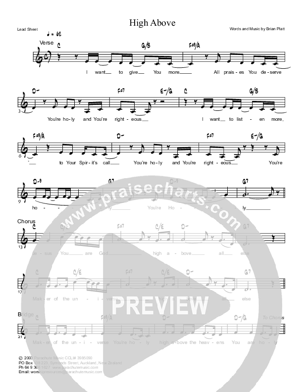 High Above Lead Sheet (Parachute Band)