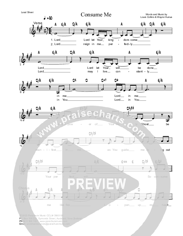 Consume Me Lead Sheet (Parachute Band)