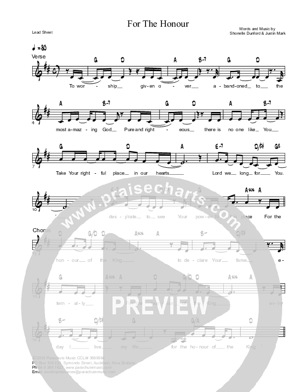 For The Honour Lead Sheet (Parachute Band)