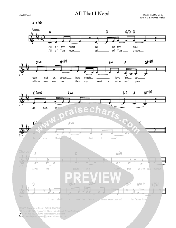 All That I Need Lead Sheet (Parachute Band)