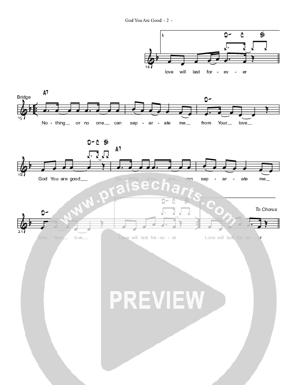 God You Are Good Lead Sheet (Parachute Band)