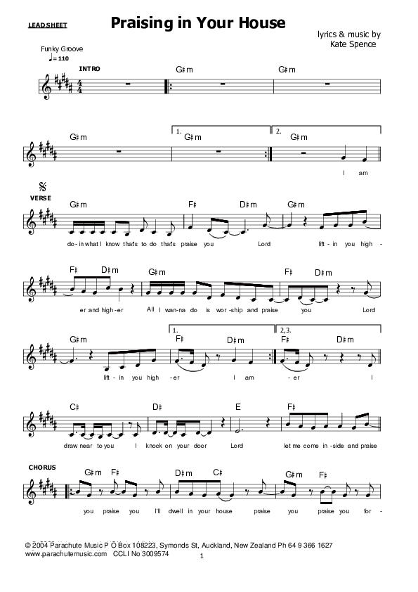 Praising In Your House Lead Sheet (Kate Wray)