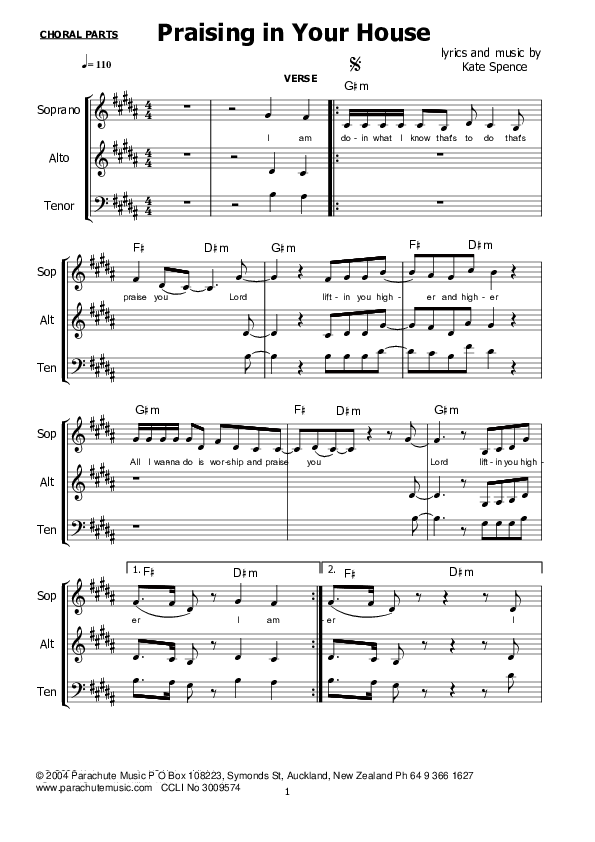 Praising In Your House Lead Sheet (SAT) (Kate Wray)