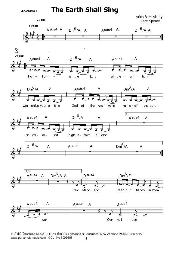 The Earth Shall Sing Your Praise Lead Sheet (Kate Wray)