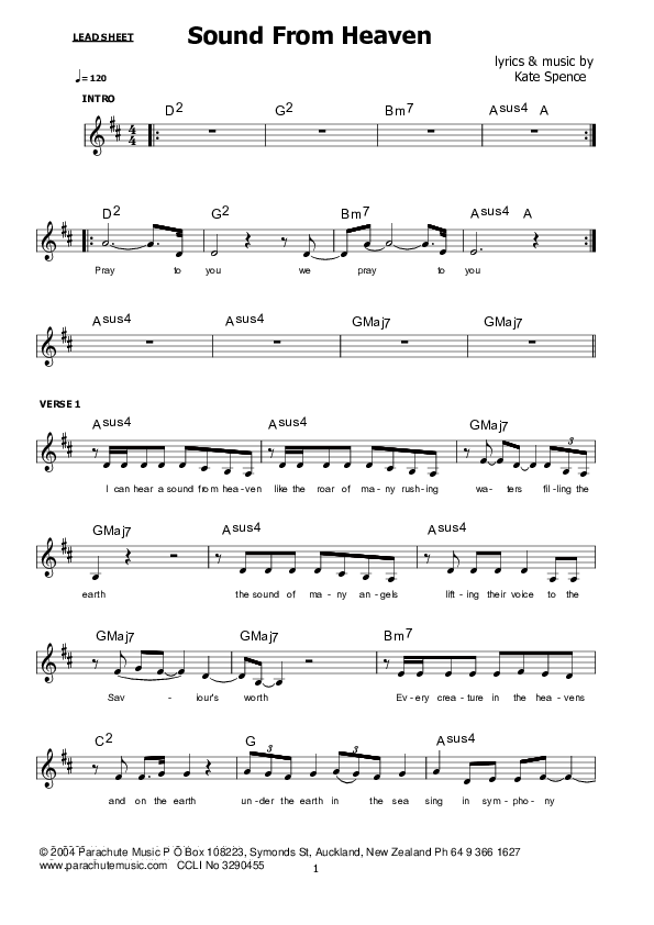 Sound From Heaven Lead Sheet (Kate Wray)
