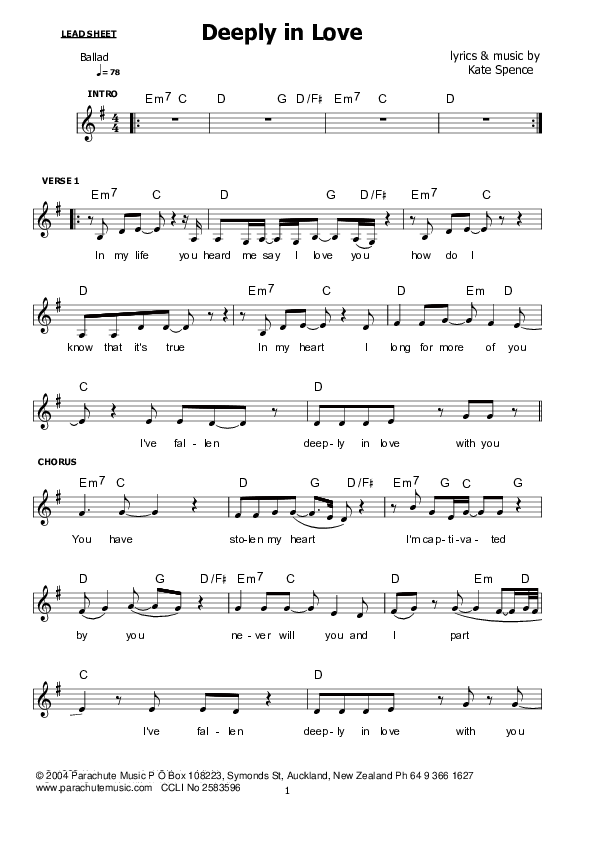 Deeply In Love Lead Sheet (Kate Wray)
