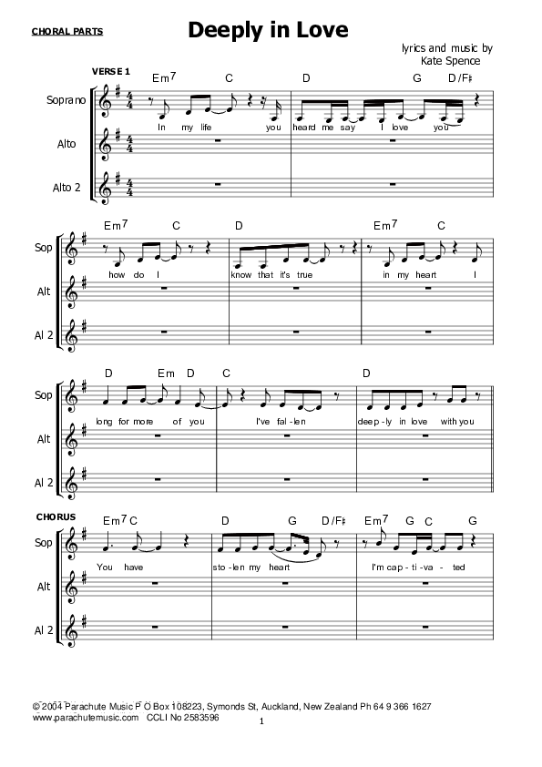 Deeply In Love Lead Sheet (Kate Wray)