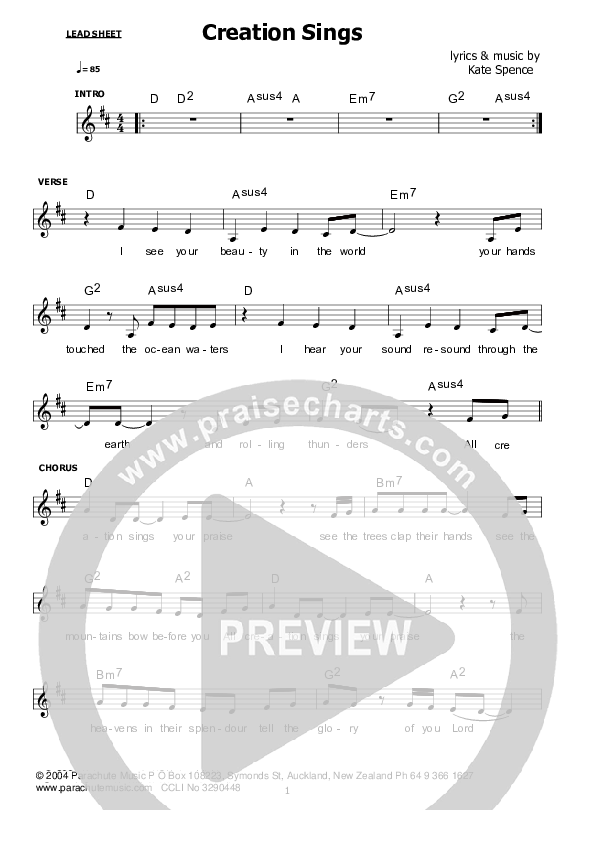 Creation Sings Lead Sheet (Kate Wray)