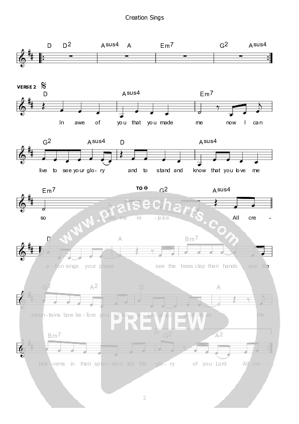 Creation Sings Lead Sheet (Kate Wray)