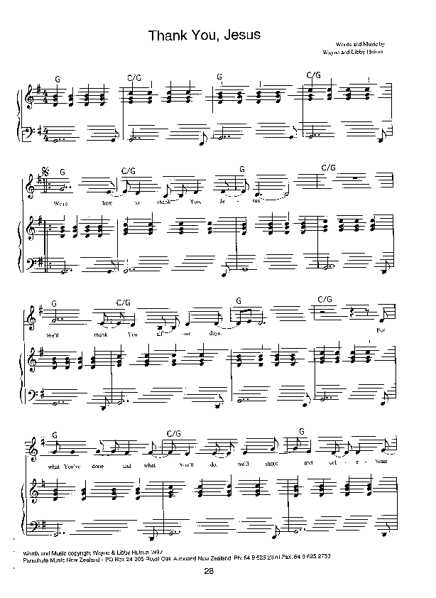 Thank You Jesus Piano/Vocal (Parachute Band)