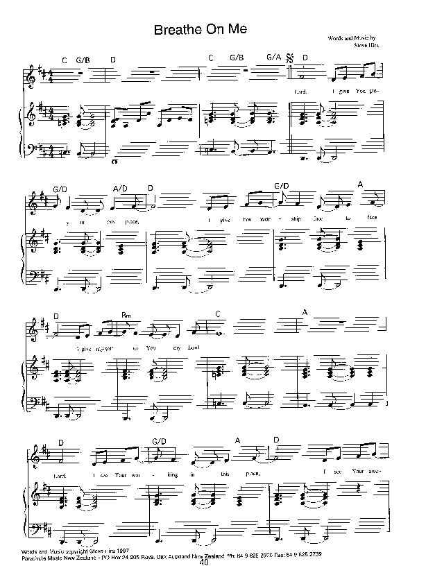 Breathe on Me Lead Sheet (Parachute Band)