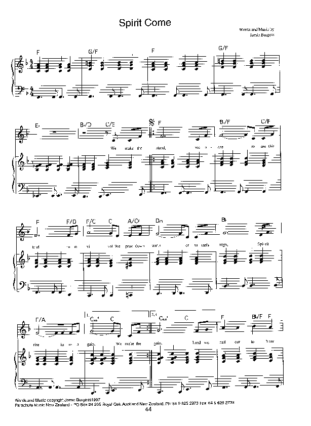 Spirit Come Lead Sheet (Parachute Band)