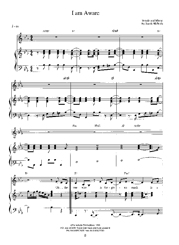 I Am Aware Lead Sheet (Parachute Band)