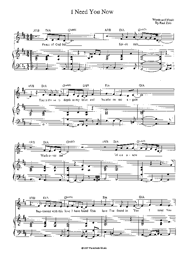 I Need You Now Lead Sheet (Invasion Band)