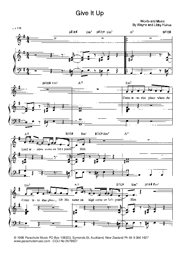 Give It Up Lead Sheet (Parachute Band)