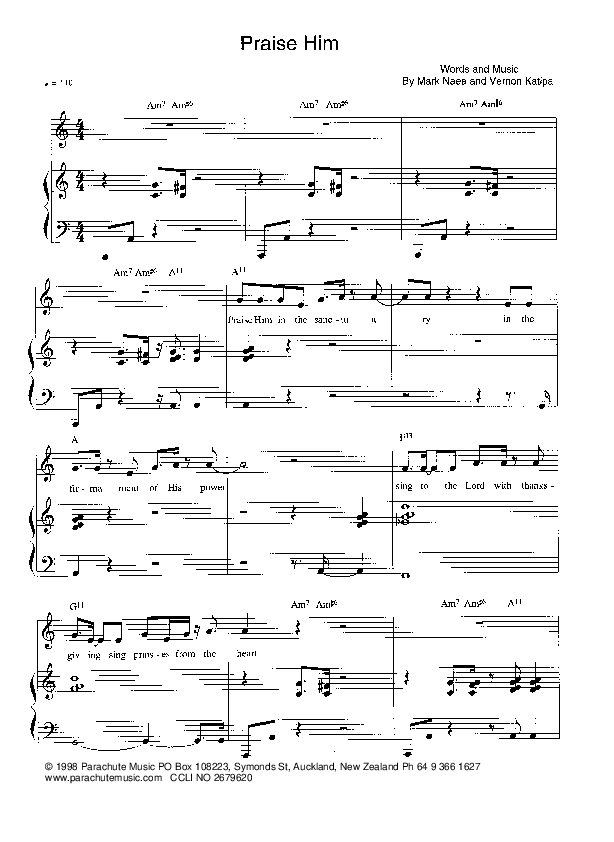 Praise Him Lead Sheet (Parachute Band)