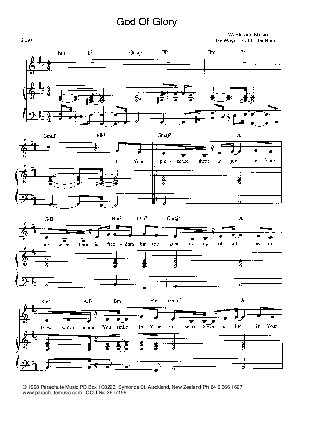 God of Glory Piano/Vocal (Parachute Band)