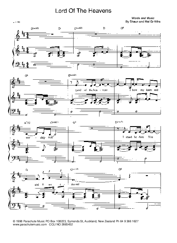 Lord Of The Heavens Lead Sheet (Parachute Band)