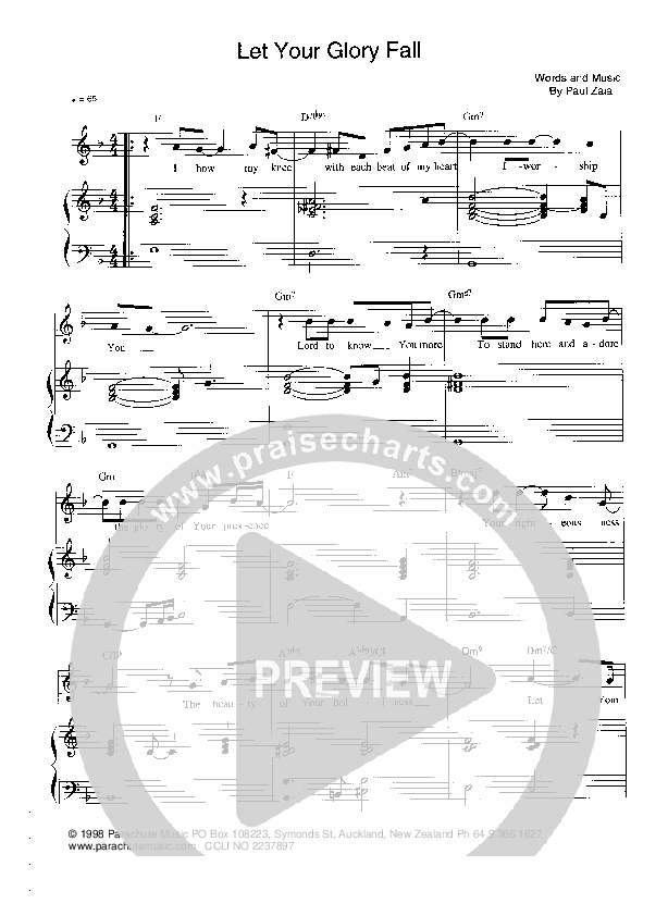 Let Your Glory Fall Lead Sheet (Parachute Band)