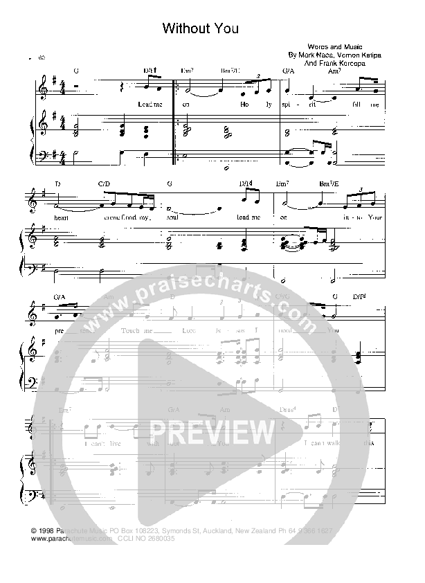 Without You Lead Sheet (Parachute Band)