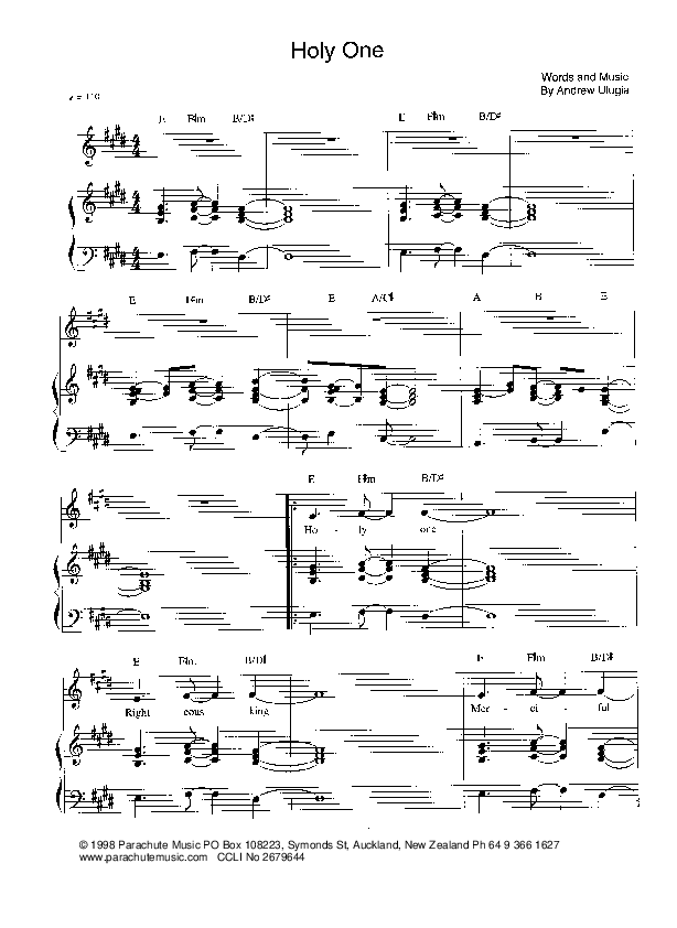 Holy One Lead Sheet (Parachute Band)