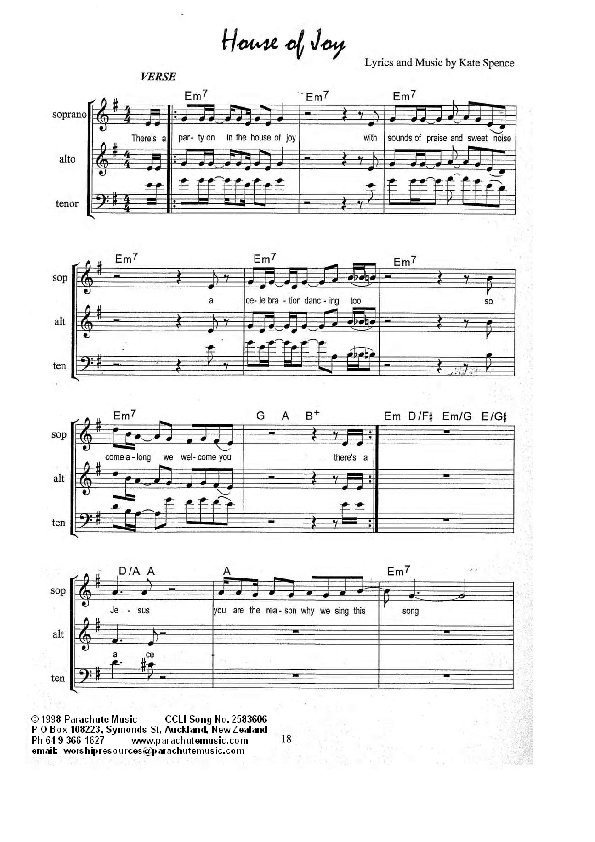 House of Joy Lead Sheet (Kate Wray)