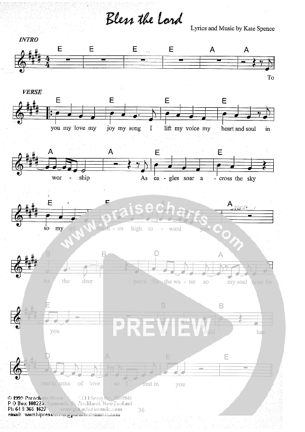 Bless The Lord Lead Sheet (Kate Wray)