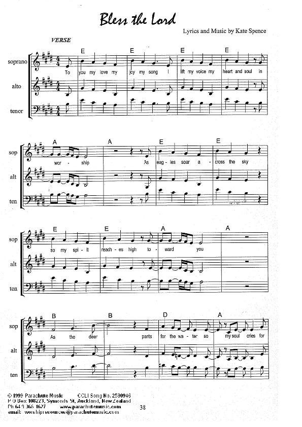 Bless The Lord Lead Sheet (SAT) (Kate Wray)