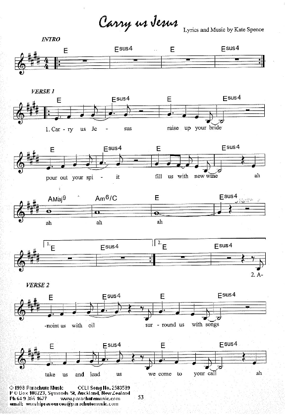 Carry Us Jesus Lead Sheet (Kate Wray)