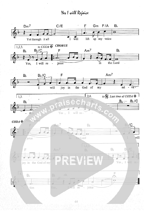 Yes I Will Rejoice Lead Sheet (Kate Wray)