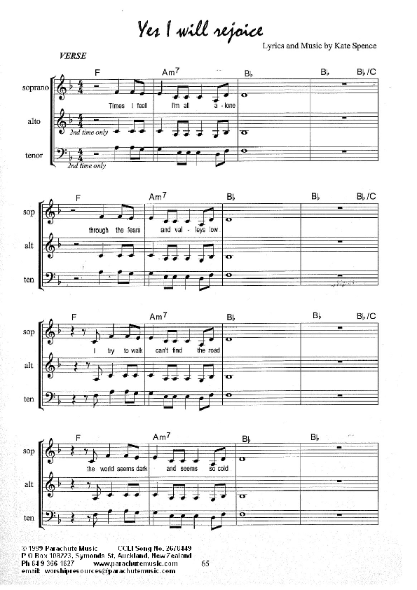 Yes I Will Rejoice Lead Sheet (Kate Wray)