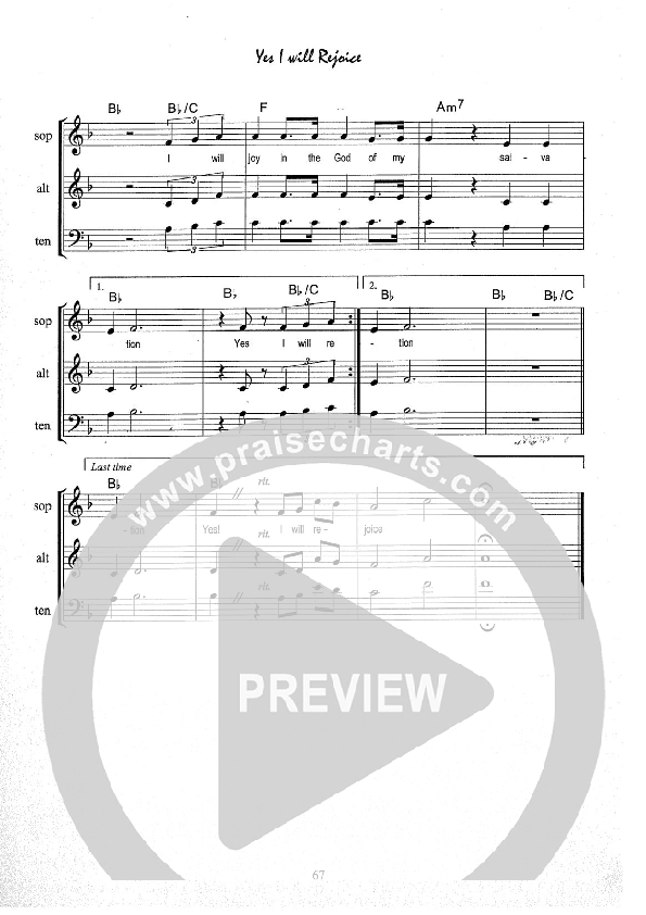 Yes I Will Rejoice Lead Sheet (Kate Wray)