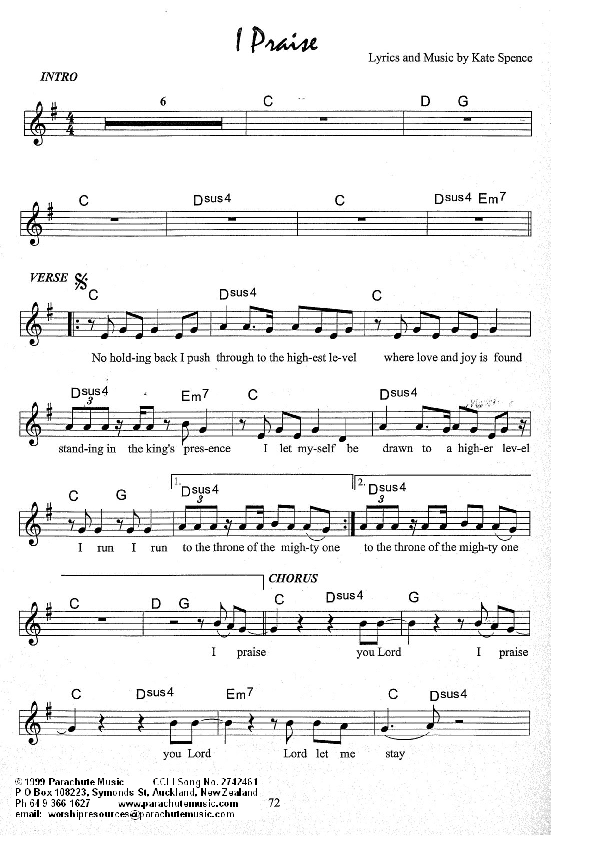 I Praise Lead Sheet (Kate Wray)