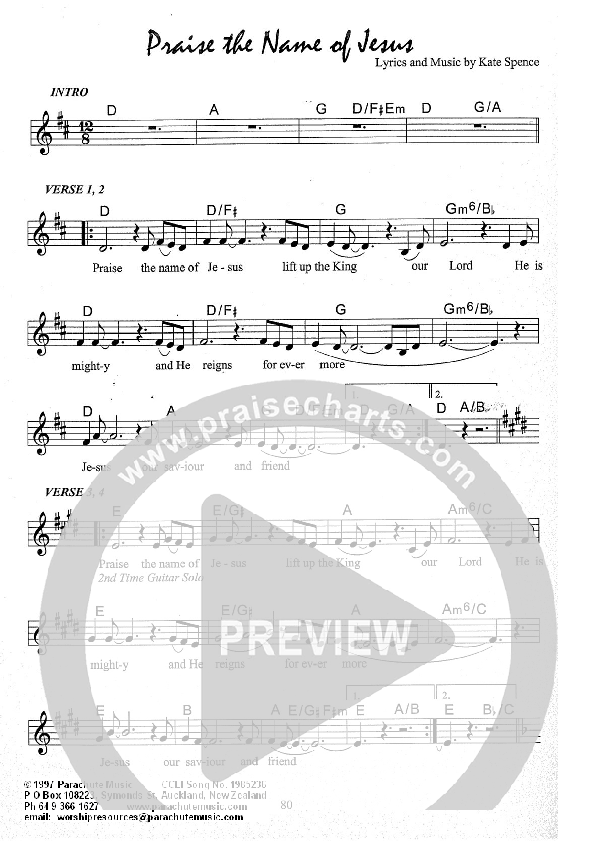 Praise the Name of Jesus Lead Sheet (Kate Wray)
