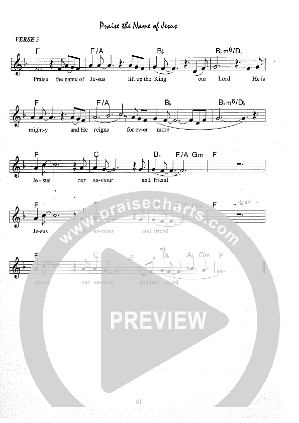 Praise the Name of Jesus Lead Sheet (Kate Wray)